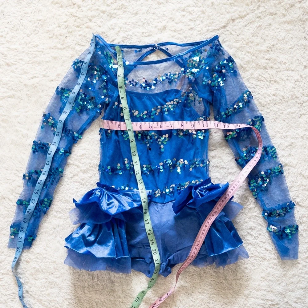 Weissman Blue Sequin Dance Costume Kids Size MC Sparkly Outfit
